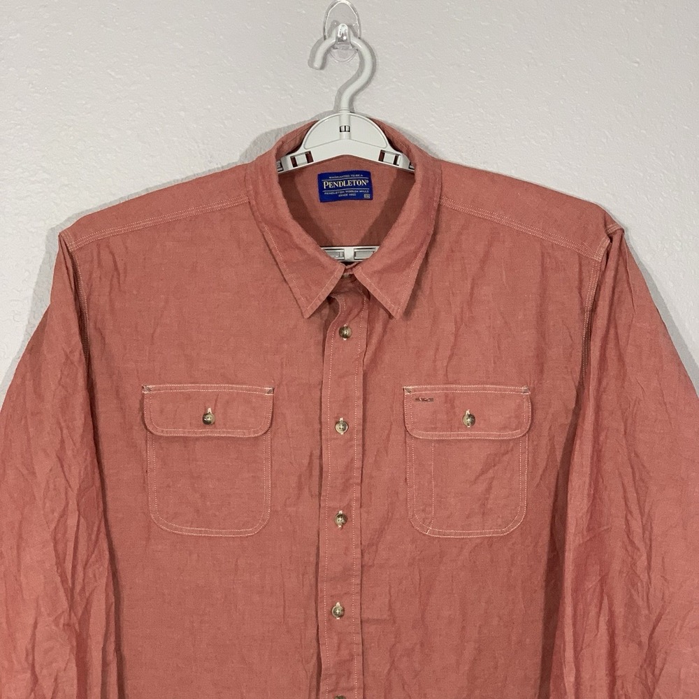 Pendleton Men's‎ Heather Red Blake Chambray Long Sleeve Button Down Shirt XXL - Picture 4 of 8